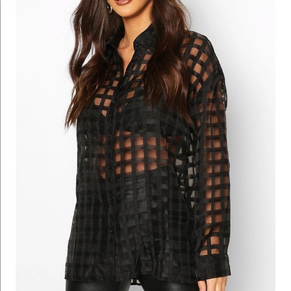 boohoo-Check Organza Button Through Shirt - Picture 3 of 8